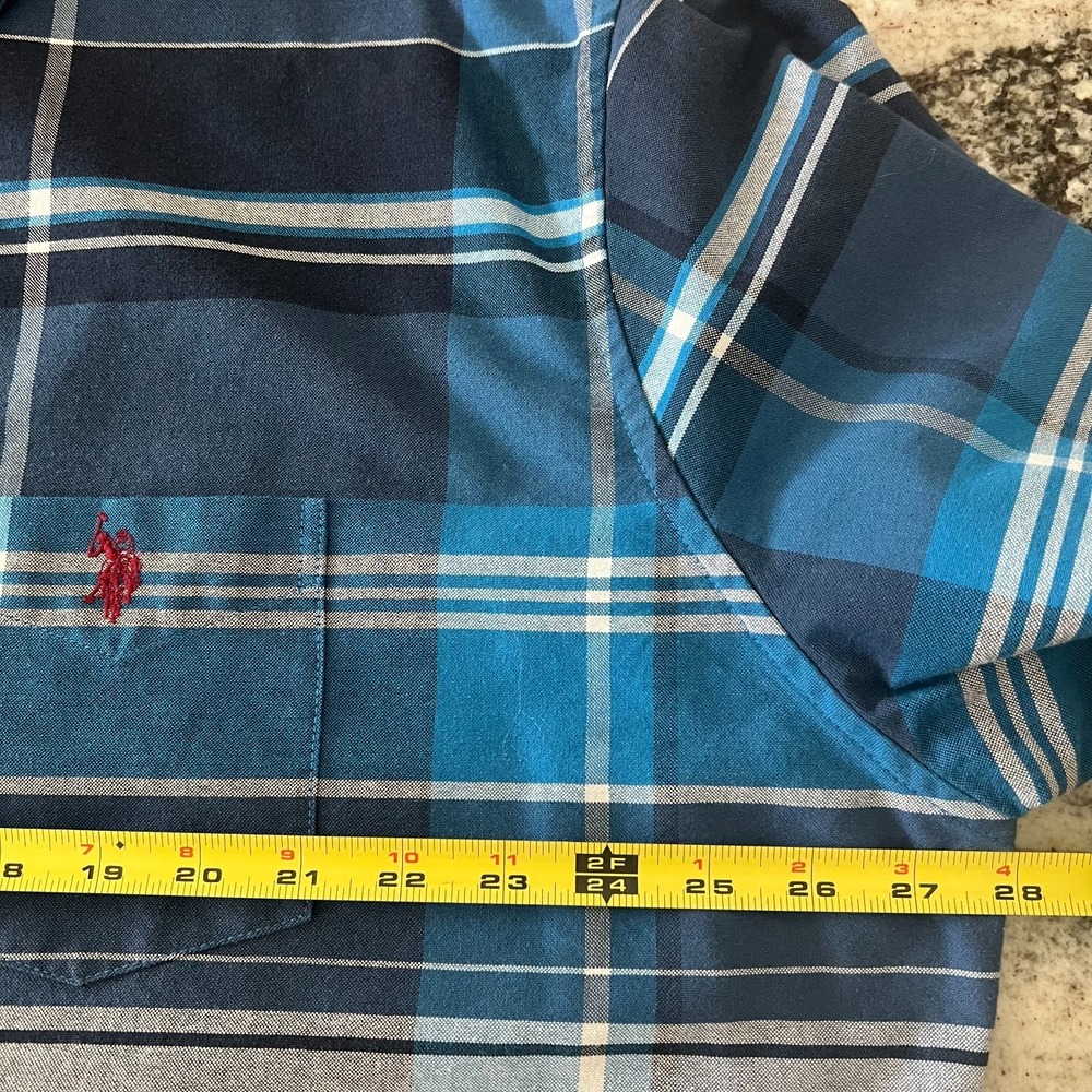US POLO ASSN Blue Plaid Long Sleeve Shirt Men's Size XXL 2XL Button Down Pony - Picture 11 of 13